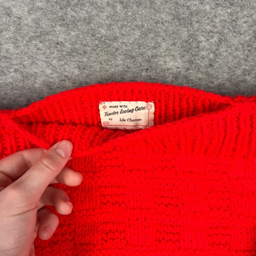 Tender Loving Care Knit Sweater Womens Small Red Boat Neck‎ Vintage Handmade 80s